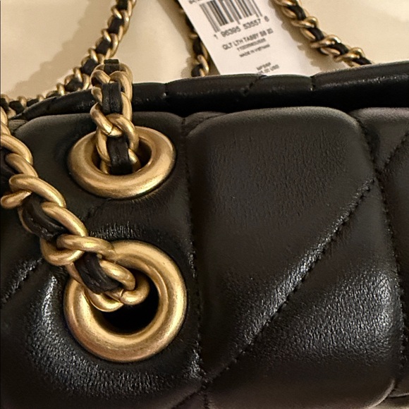 Coach Black Quilted Leather Tabby 20 Crossbody Bag with Gold Chain - Picture 4 of 8